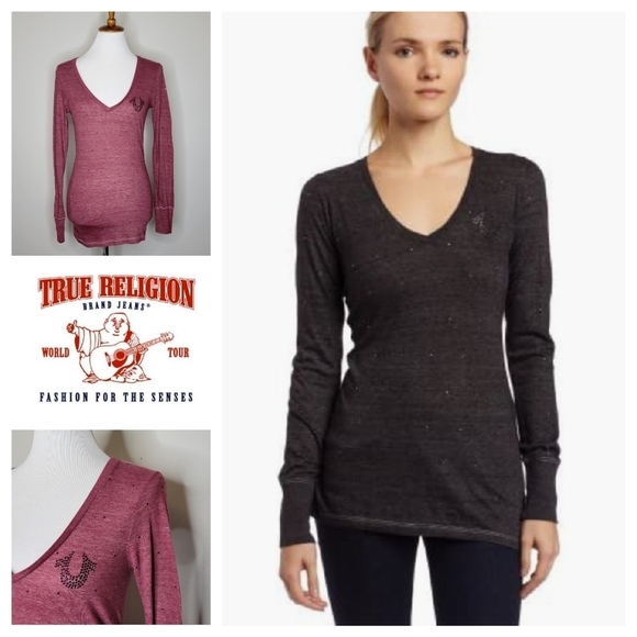 True Religion Sparkle Tri‎ Blend Long Sleeve Tee - Picture 1 of 13